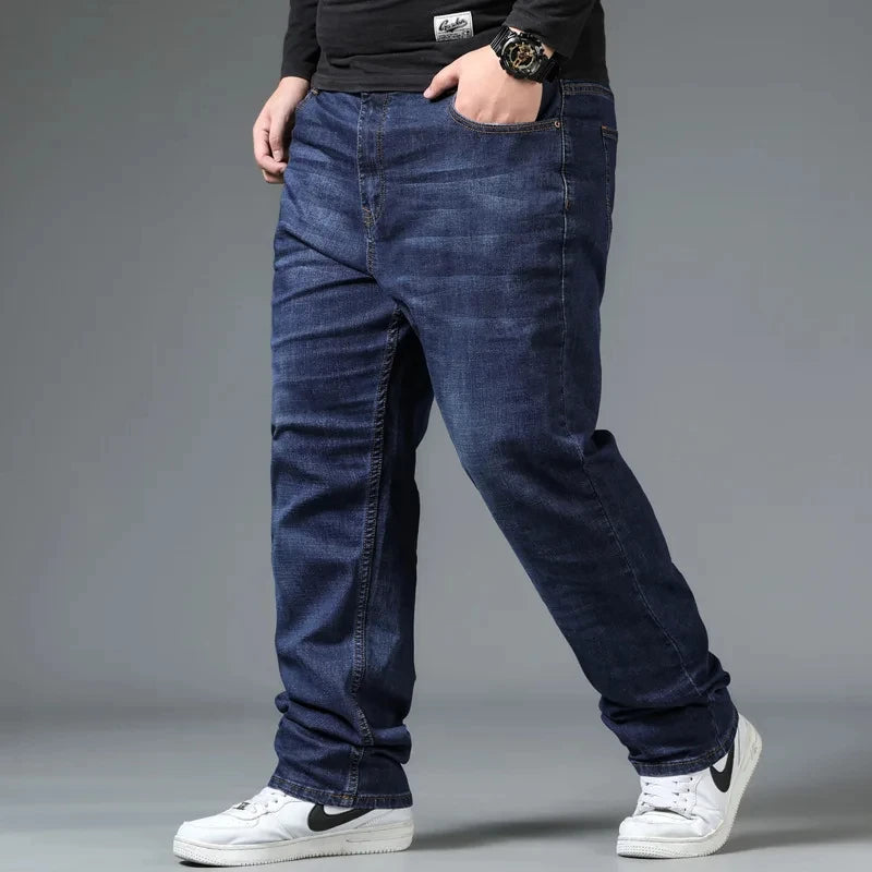 Mens Large Size Black Jeans 10XL Oversize High Waist Loose Trousers Husband Plus Size Loose Denim Trousers Blue Male Denim Pants