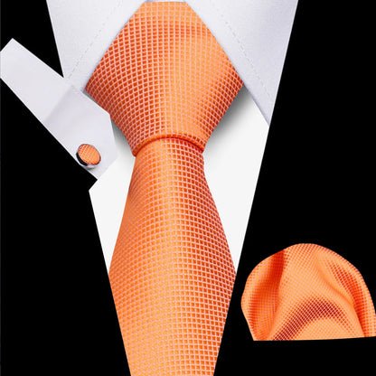 Classic Elegant Ties For Men Fashion Gifts Striped Solid Necktie Handchief Cufflink 3 Pcs Set Wedding Business Suit Accessories