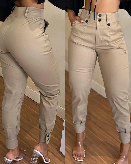 2024 New Fashion Women's Pants Elegant Sexy Spring Summer New Khaki Casual Pencil Pants Design Women's Trousers
