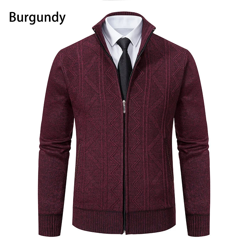 Thickened jacket men's autumn and winter warm trend line stand collar knitted cardigan sweater coat