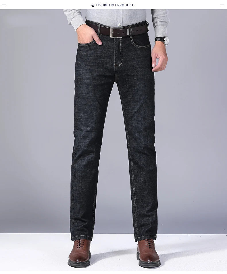 2024 NEW Men's Classic Style Casual Stretch Slim Jean Pants Male Brand Denim Trousers Black Blue Fashion Business Jeans