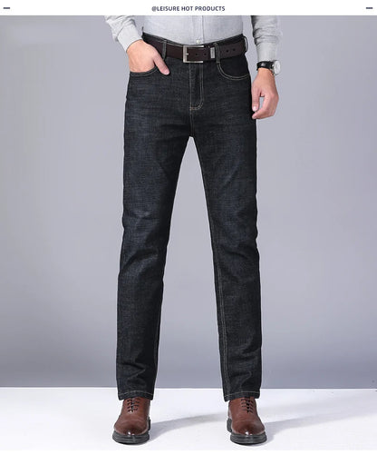 2024 NEW Men's Classic Style Casual Stretch Slim Jean Pants Male Brand Denim Trousers Black Blue Fashion Business Jeans