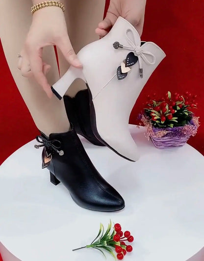 2024 high-heeled boots female spring and autumn single boots new women's shoes zip white waterproof Taiwan high-heeled shoes