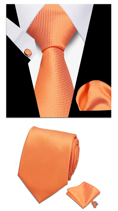 Classic Elegant Ties For Men Fashion Gifts Striped Solid Necktie Handchief Cufflink 3 Pcs Set Wedding Business Suit Accessories