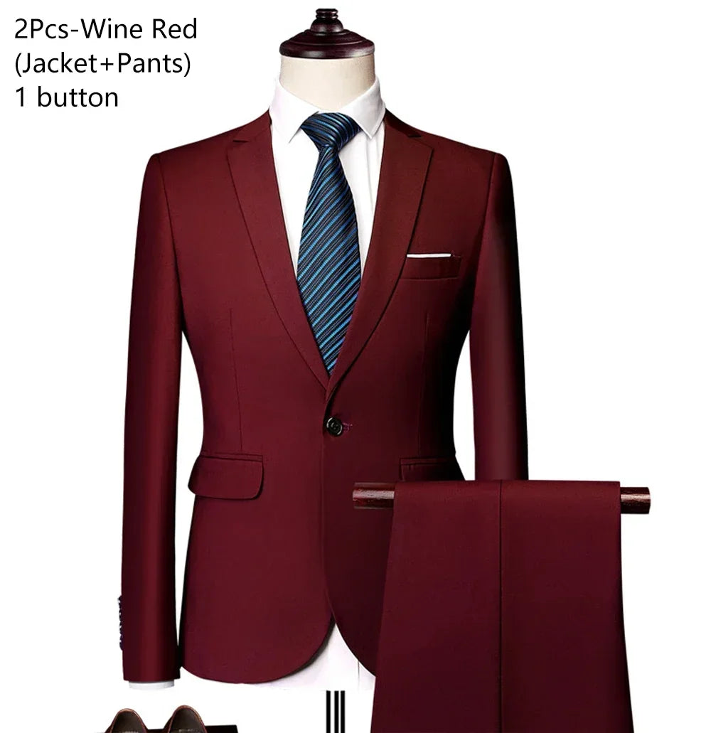 Elegant Suits For Men Wedding 3 Pieces 2 Set Luxury Fashion Classic Full Jackets Vest Pants Blazers Outfit 2024 Formal Costume