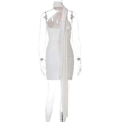 Tuularose Party Gathering Mini Dress Summer Sleeveless Backless Fluttering Mesh Dress Women's Sexy Fashion Wrap Mini Dresses