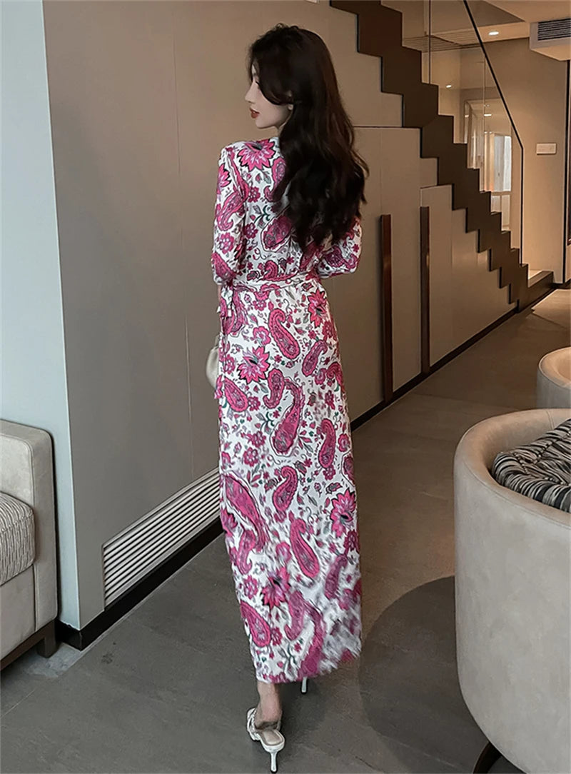FANIECES Summer Wrap Dresses Women Sexy V Neck Split Maxi Dress Print Female Casual Beachwear Lace Up Party Vestidos Robe платье