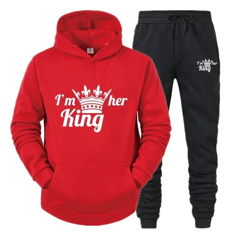 Lover Tracksuit Hoodies Printing QUEEN KING Couple Sweatshirt Hooded Clothes Hoodies Women 2 Piece Set Men Women Sportwear