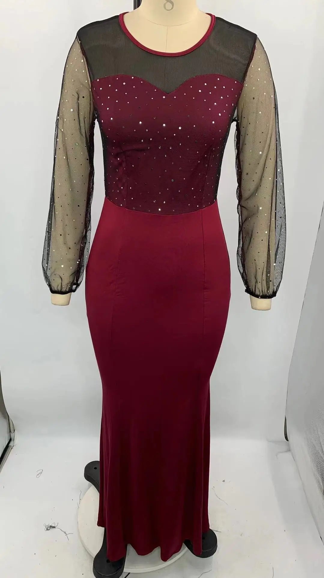 Mesh Patchwork Dress Womens Fashion Round Neck Long Sleeve Slim Elegant Dress Women