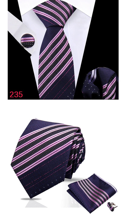 Luxury Plaid Tie For Mens Necktie Handkerchief Pocket Square Cufflinks Set Jacquard Woven Ties Wedding Business Accessories