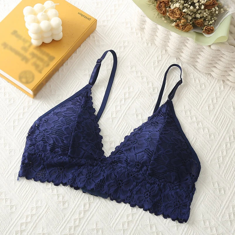 Women Bralette French Lace Triangle Cup Bra Without Steel Ring Underwear Beauty Back Wrapped Chest Comfortable Brassiere