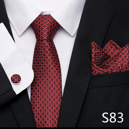 Hot Sale Holiday Gift Tie Pocket Squares Cufflink Set Necktie Dot Man Dark Grey Wedding Accessories Performance