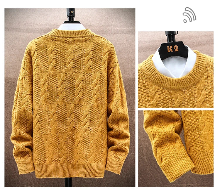 Round Neck Knitwear Sweater New Autumn/Winter Mock Neck Sweatshirts Solid Color Pullovers Man Brand Casual Mens Clothing