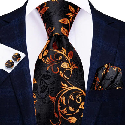 Hi-Tie Psialey Black Gold Silk Elegant Tie For Men Groom Wedding Men Necktie Pocket Square Cufflink Accessory Wholesale Designer