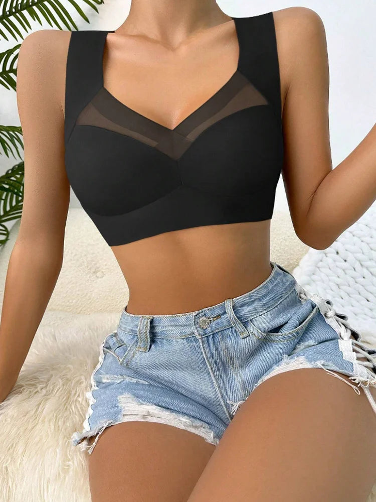 2PCS Women Lace Sport Bras Plus Size Seamless Bra Bralette Backless Lady Brassiere Vest Female Gather Shock-Proof Wireless L-3XL