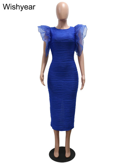 New Women’s Slim Fit Bodycon Dress | O Neck, Ruffle Sleeves, and Package Hips | Office Fashion, Evening & Party Gown