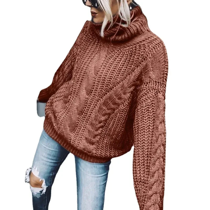 Women Knit Sweaters Full Sleeve Turtleneck Pullover Jumpers Casual Solid Sweater Thick Splice Lady Vintage Winter 2024