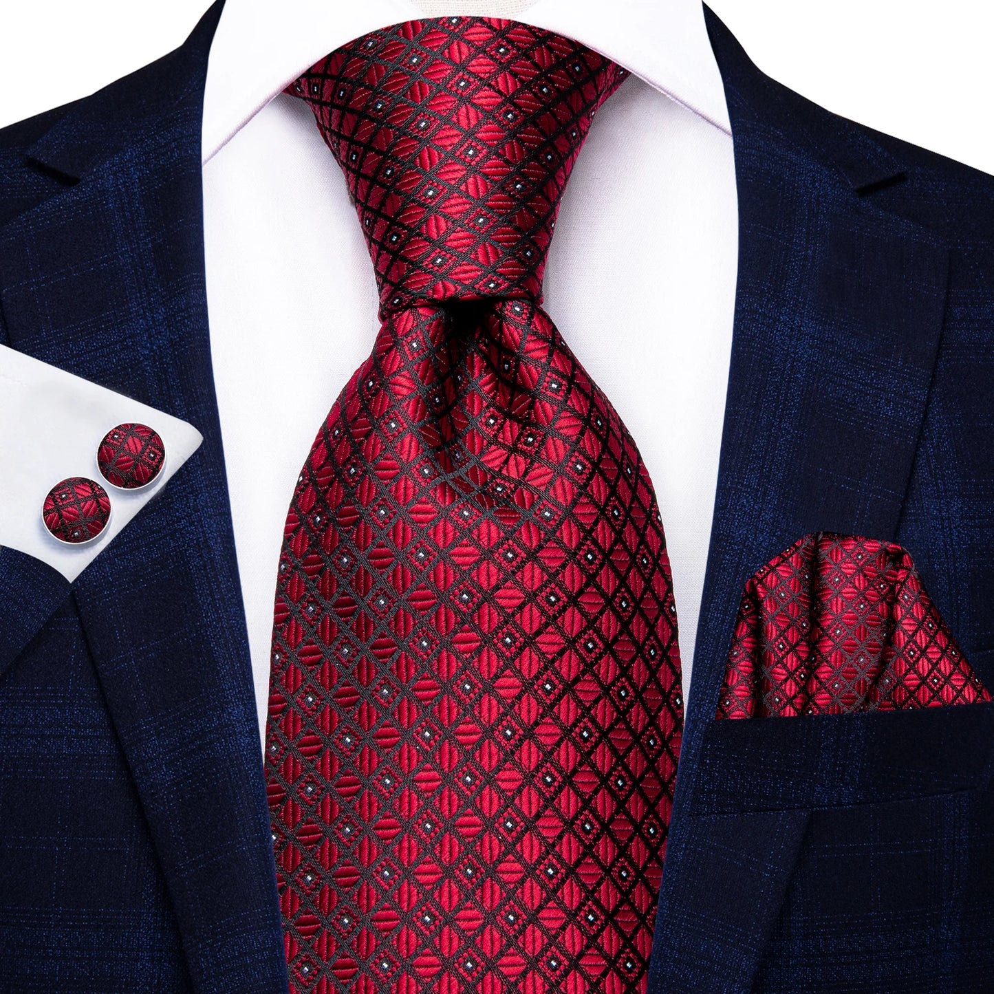 Hi-Tie Mens Gift Tie Set Red Wine Burgundy Paisley Silk Wedding Tie For Men Fashion Design Quality Hanky Cufflink Dropshipping