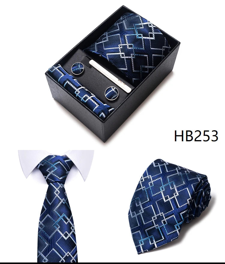 Mix Colors Wholesale 2023 New Style Wedding Gift Tie Pocket Squares Set Necktie Box Men Fit Wedding Blue Paisley