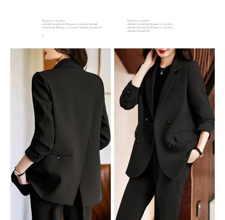 Two-Piece Suit Set in Raspberry Casual Sle for Women Long Sve Profional Pantsuit Polyester Fiber 00%