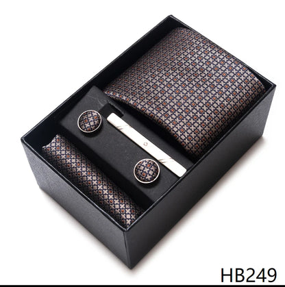 Tie Handkerchief Cufflink Set For Men Necktie Holiday Gift Box Blue Gold Suit Accessories Slim Wedding Gravatas