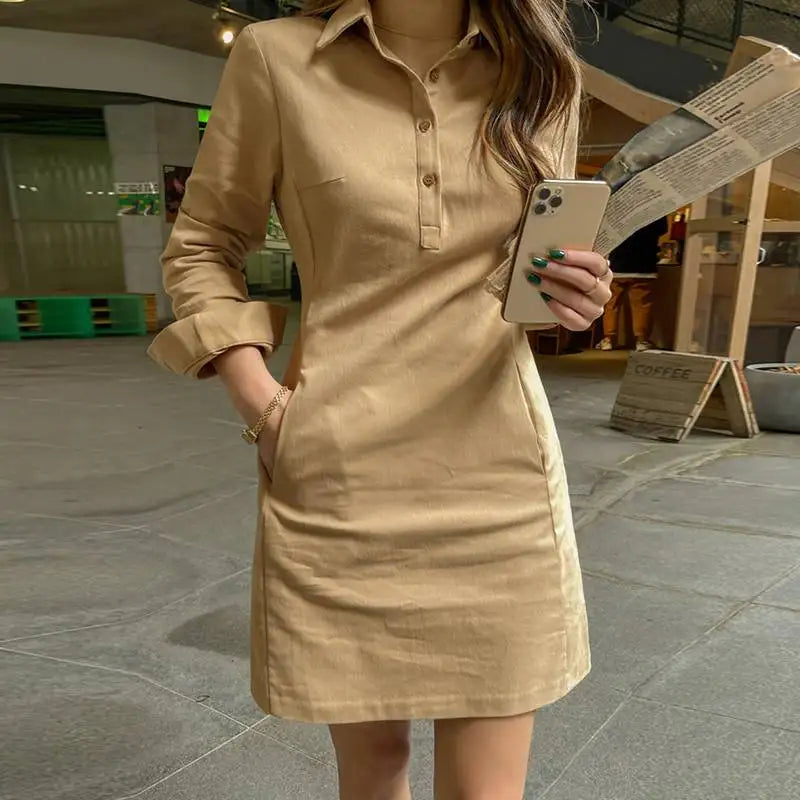 2024 VONDA Summer Women Shirt Dress Elegant Long Sleeve Solid Color Mini Sundress Casual Loose Buttons Pockets Short Vestidos