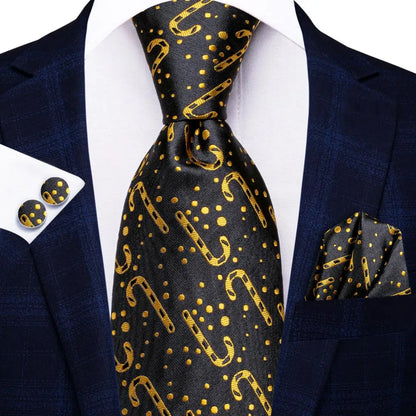 Hi-Tie Psialey Black Gold Silk Elegant Tie For Men Groom Wedding Men Necktie Pocket Square Cufflink Accessory Wholesale Designer
