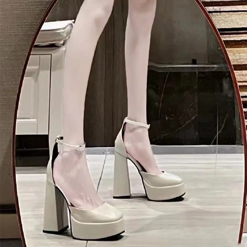 Super-high Heel Thick Heel Shoes Platform Sandals Women 2024 Designer Elegant Fashion Sexy Dress Party Round Toe White Heels