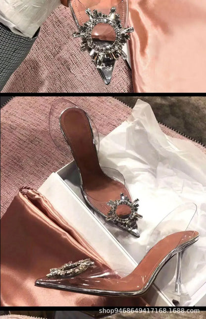 2024 Women Pumps Luxury Crystal Slingback High Heels Ladies Summer Shoes Pumps Woman Heeled Party Wedding Shoes Plus Size
