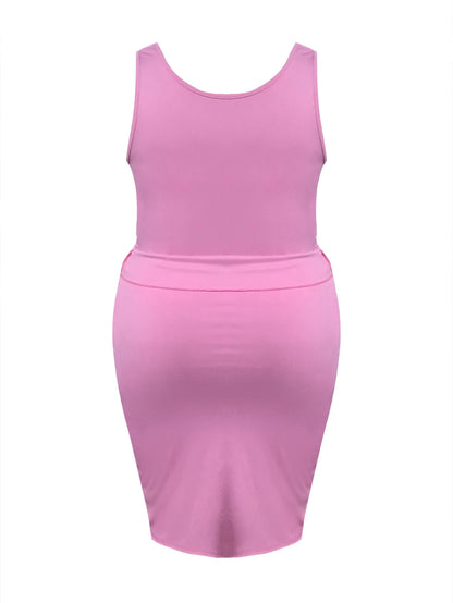 LW Plus Size Cami Button Design Skirt Set Sleeveless Round Neck Tank Top Slit Wrapped Skirt Summer Causal Solid Suit Outfit