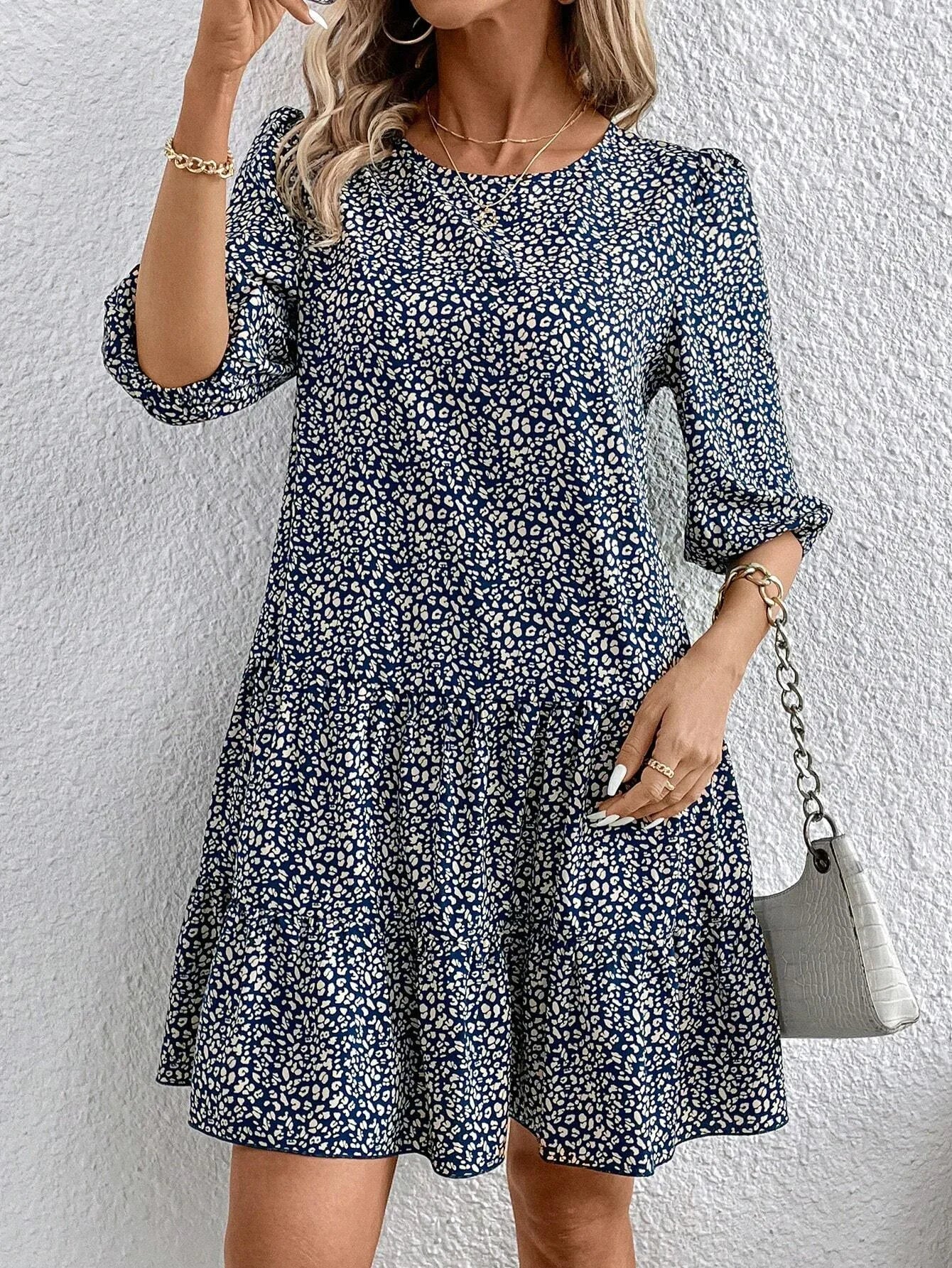 Spring Summer Fashion Floral Half Sleeve Dress 2024 Women Round Neck Casual Loose Comfortable Dresses For Women
