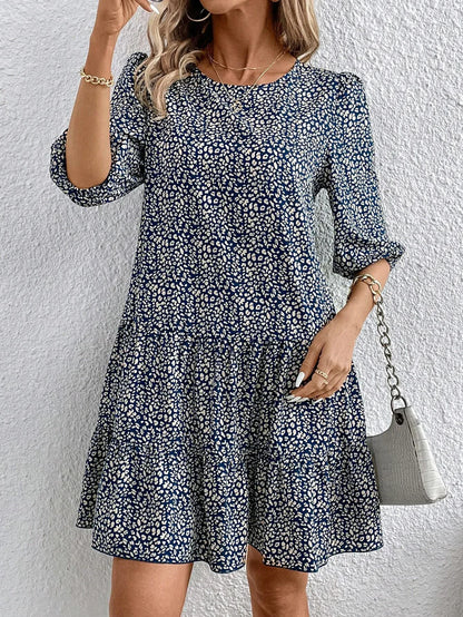 Spring Summer Fashion Floral Half Sleeve Dress 2024 Women Round Neck Casual Loose Comfortable Dresses For Women