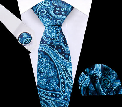 Luxury Plaid Tie For Mens Necktie Handkerchief Pocket Square Cufflinks Set Jacquard Woven Ties Wedding Business Accessories