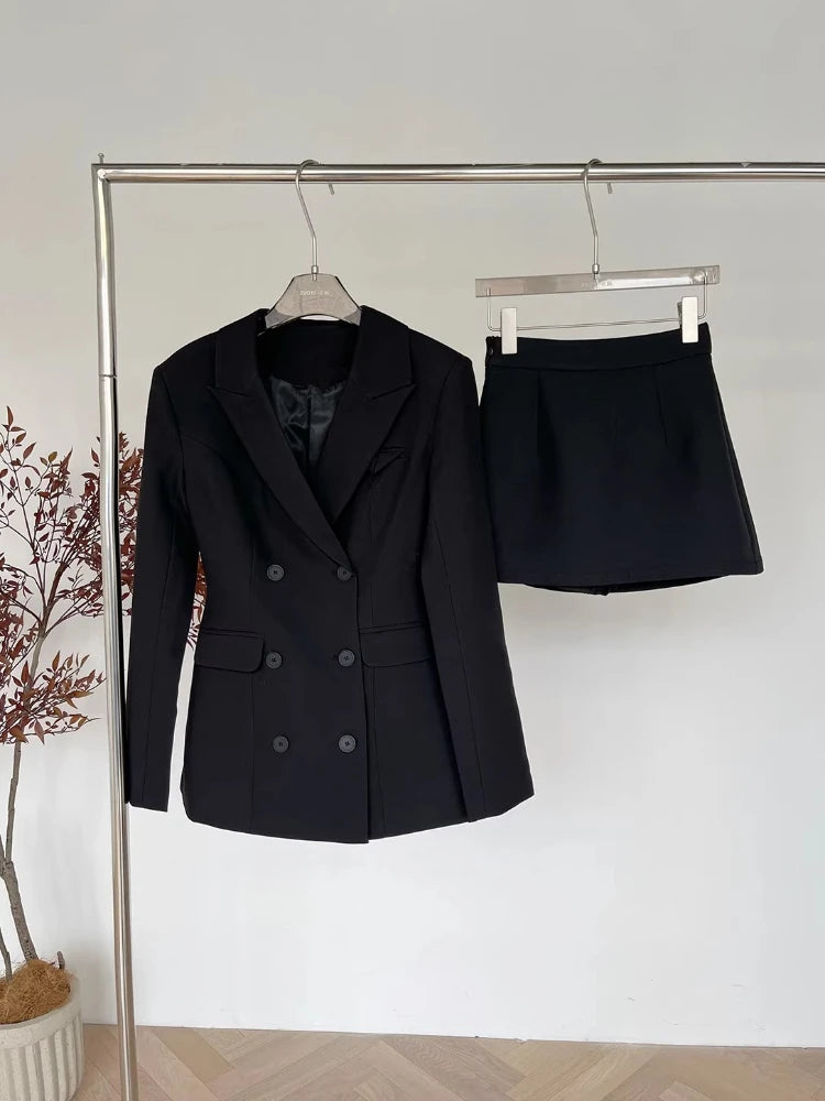 Korean Style Elegant Women 3 Piece Set Slim Blazer Coat + Design Blouse + Mini Skirt Y2k Harajuku Retro New Fashion Outfits 2025