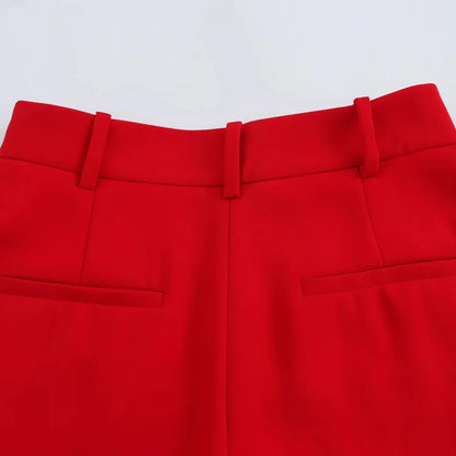 KONDALA Office Lady Chic Red Vest Blazer Suit V Neck Sashes Sleeveless Blazer High Waist Wide Leg Pants Fashion 2025 Summer Sets
