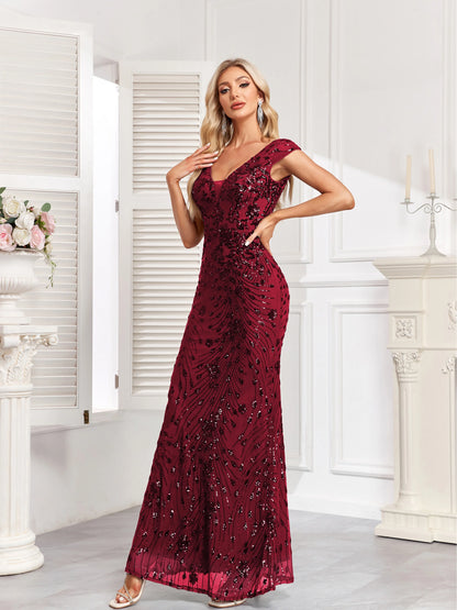 XUIBOL Elegant Champagne Sequin Evening Dress 2024 Women Long Mermaid Formal Deep V-neck Prom Luxury Wedding Party Gowns Dresses