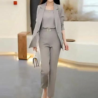 Women's 2026 Spring Autumn New Fashion Professional Suit Korean Elegant Casual Blazers Jacket+suspender+pants Three Piece Suits