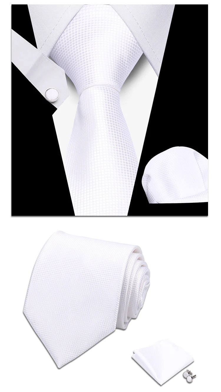 Classic Elegant Ties For Men Fashion Gifts Striped Solid Necktie Handchief Cufflink 3 Pcs Set Wedding Business Suit Accessories