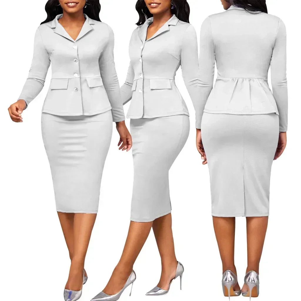 New Arrival 2024 Midi Skirt Suit Workwear Single Breasted Top Blazer 2 PCS Set Suit Women Office Lady Two Piece Skirt Set