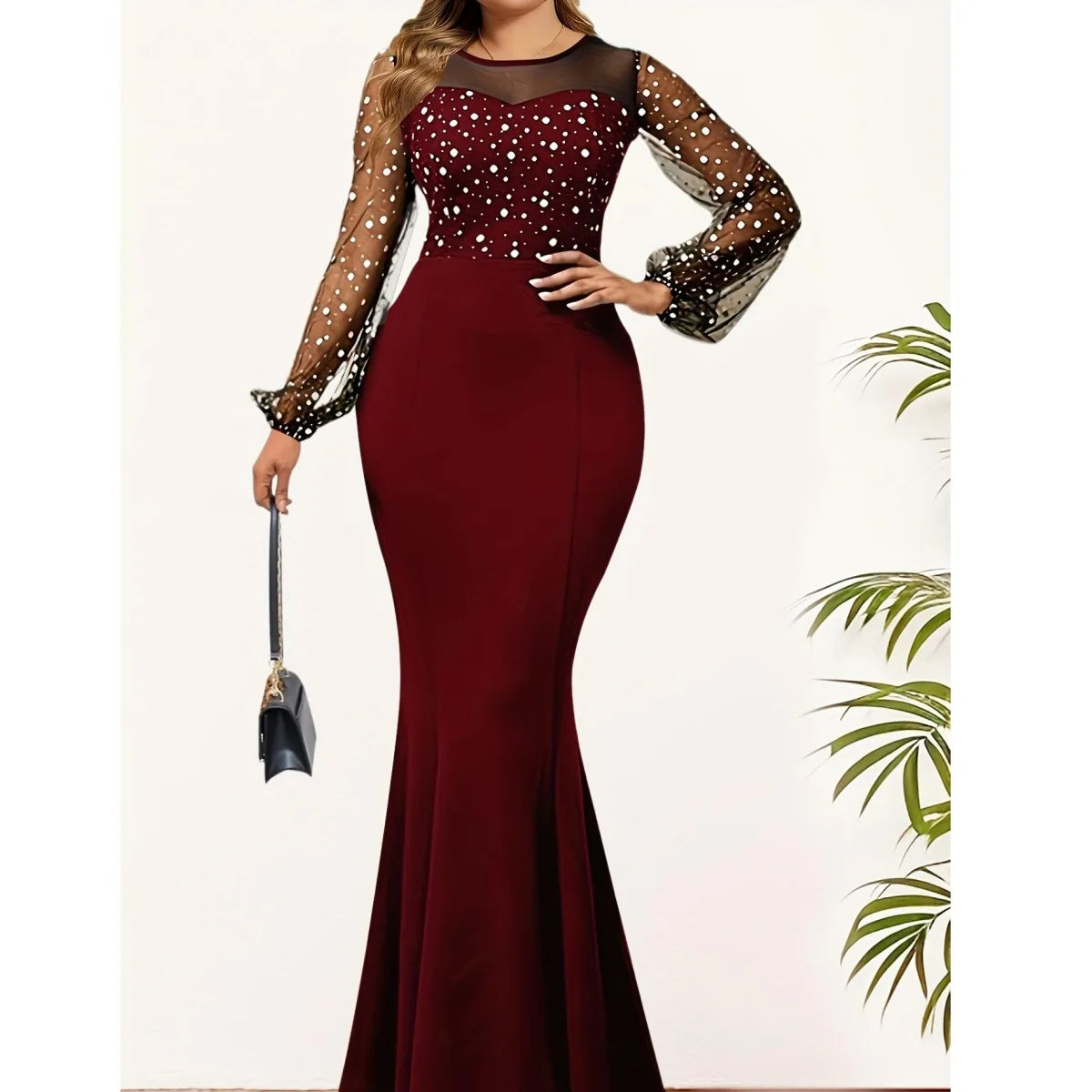 Mesh Patchwork Dress Womens Fashion Round Neck Long Sleeve Slim Elegant Dress Women