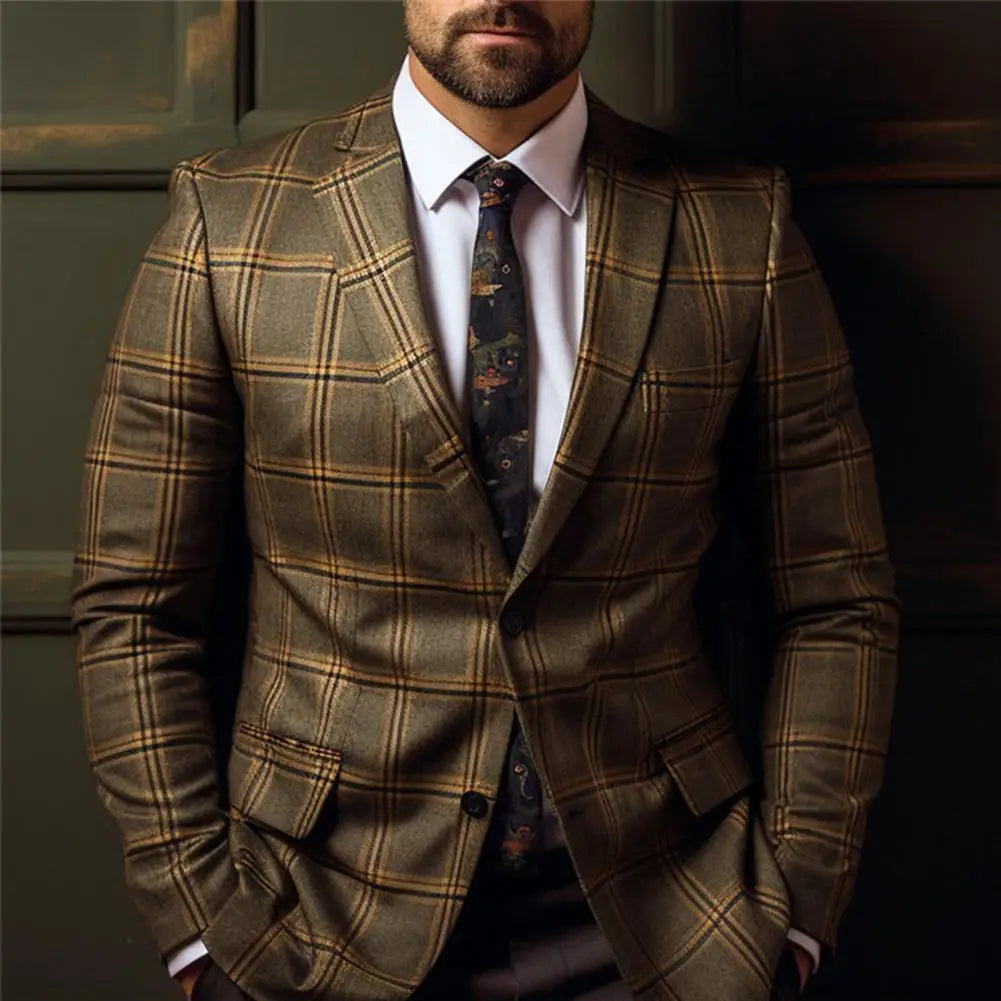British Style Men Plaid Fashion High End Slim Wedding Banquet Slim Prom Tuxedo Classic British Style Mens Business coat 1 PC
