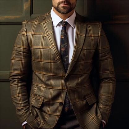 British Style Men Plaid Fashion High End Slim Wedding Banquet Slim Prom Tuxedo Classic British Style Mens Business coat 1 PC