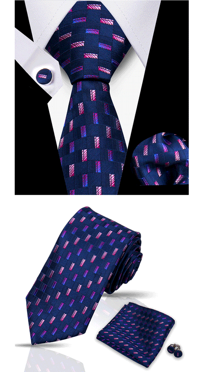 Tie For Men Classic Plaid Handkerchiefs Red Necktie Cufflinks For Men Blouse Business Wedding Accessories Women Collar Man Gift