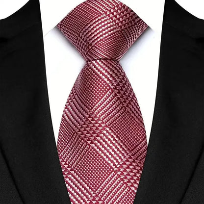 Luxury 8CM Mens Necktie Red Color Solid Stripes Paisley Ties For Man Groom Jacquard Woven Neck Tie For Business Wedding Party