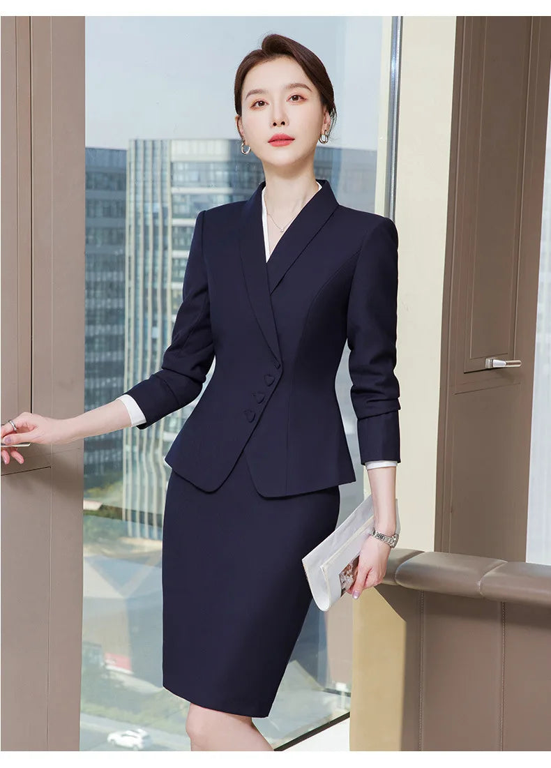 Novelty Blazers Suits Spring Long Sleeve Formal Professional Business Work Wear Suits with Skirt and Tops OL Styles Career Set