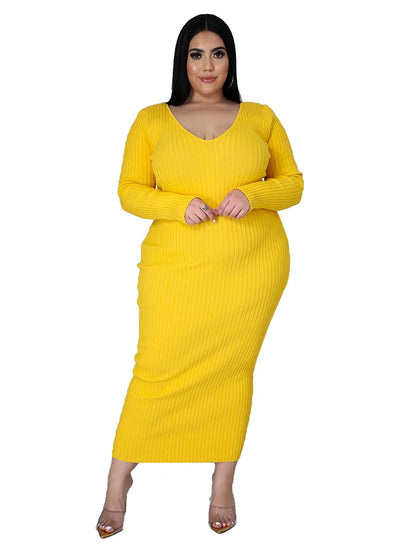 Ladies Knitted Sweater Dress Midi Dress Long Sleeves Chic and Elegant Plus Size Dresses for Women 4xl 5xl