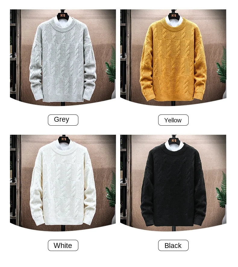 Round Neck Knitwear Sweater New Autumn/Winter Mock Neck Sweatshirts Solid Color Pullovers Man Brand Casual Mens Clothing