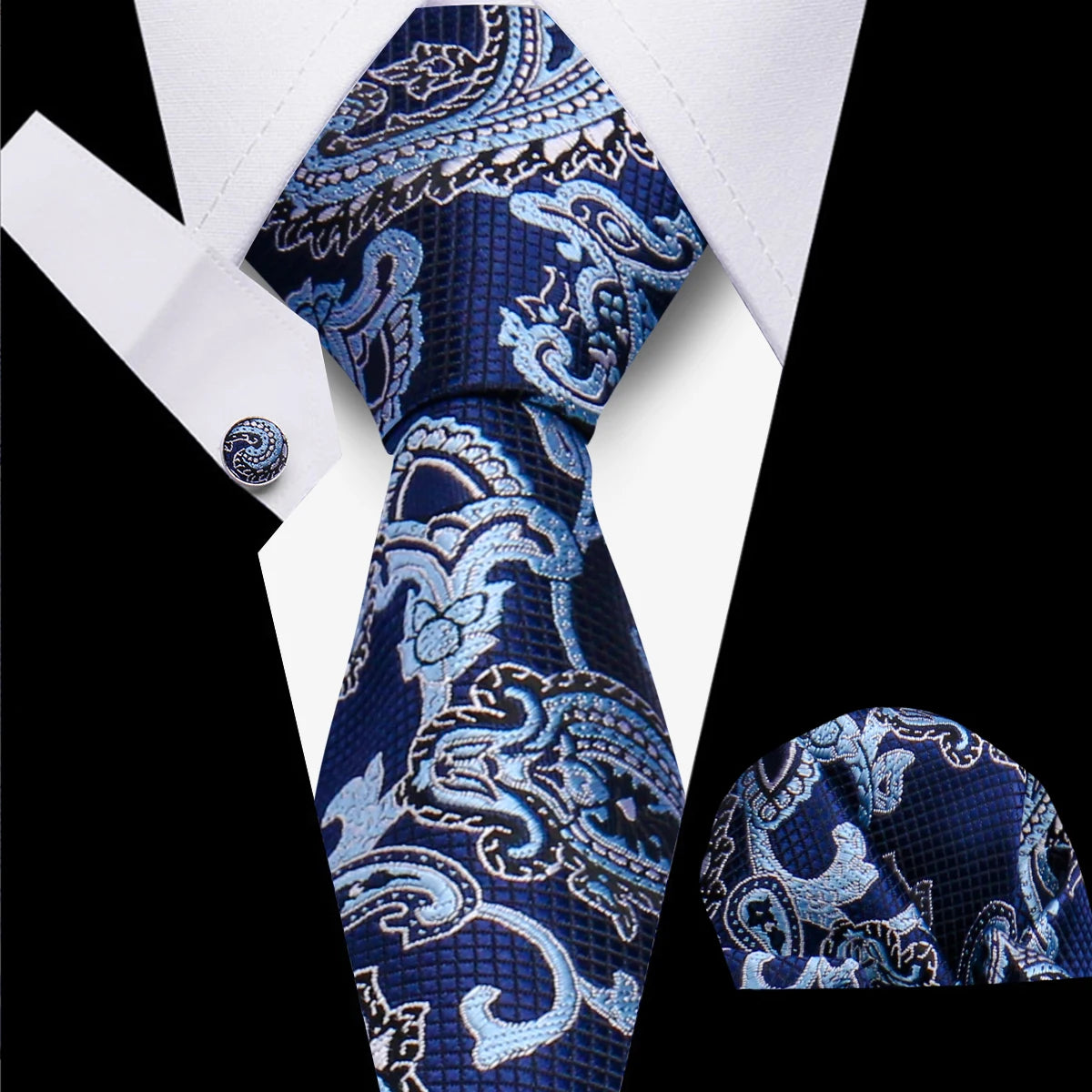 Classic Elegant Ties For Men Fashion Gifts Striped Solid Necktie Handchief Cufflink 3 Pcs Set Wedding Business Suit Accessories