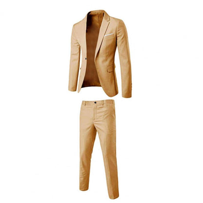 Formal Suit 2 Pieces Blazer Pants Korean Style Solid Color Single-breasted Spring Autumn Buttons Formal Suit Wedding Groom Suit