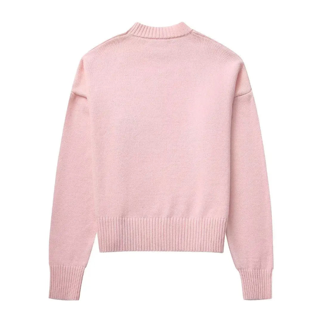 Pink Sweet Autumn Winter Women Warm Knitted Jumper New Round Neck Pullover Tops Loose Casual Long-sleeved Bottomed Sweater Women